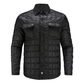 Men Recycled Jacket Rpet Jacket Recycled 400T Polyester 3 Layer Quilted Shirt Jacket with Shirt Collar and Sleeves